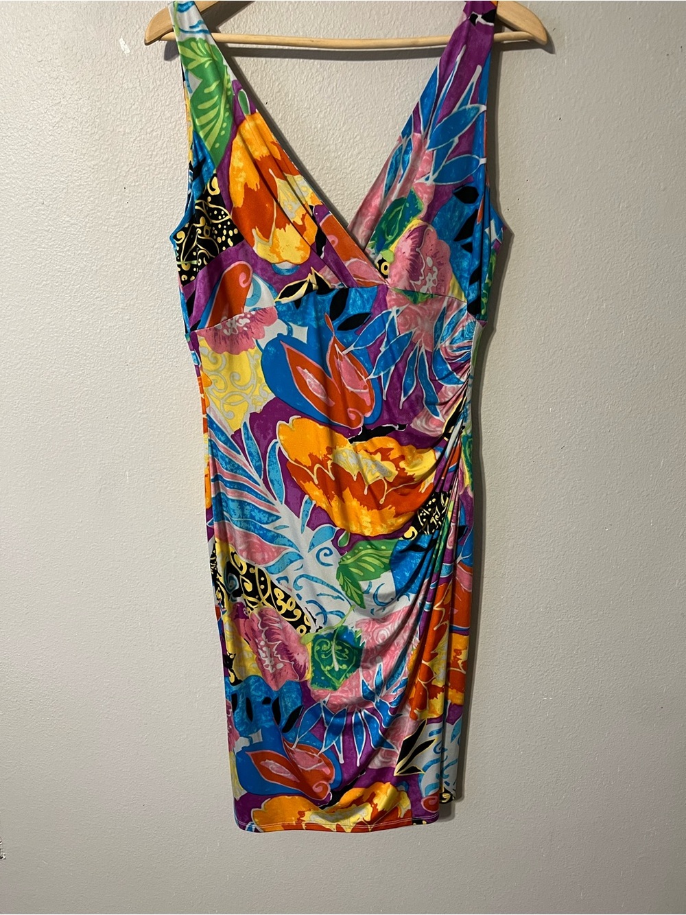 Lauren Ralph Lauren Tropical Faux Wrap Jersey Dress Summer Vacation Cruise 
Sz14